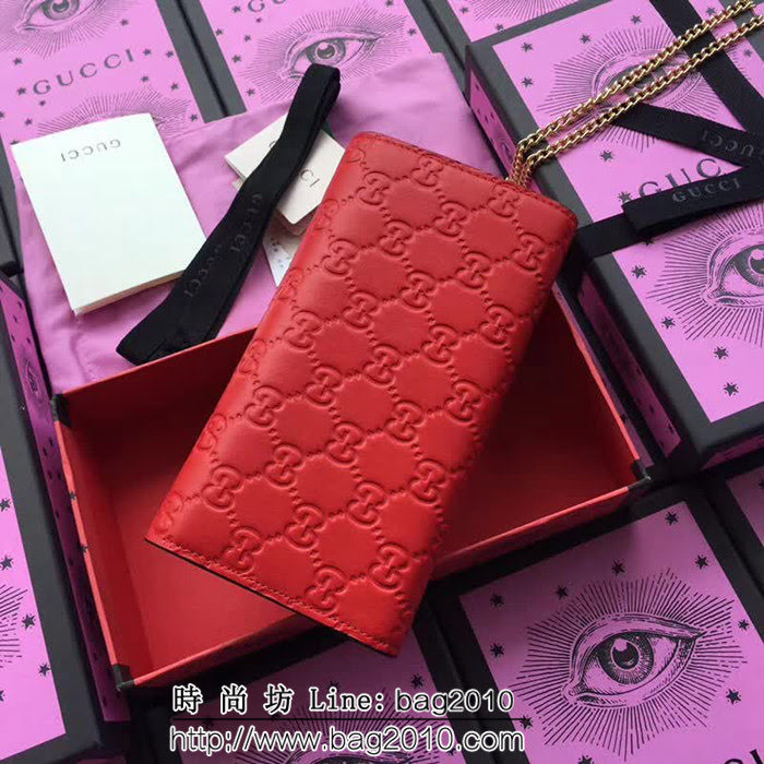GUCCI古馳 歐洲正品原單 padlock系列 最新二折款 爆款鏈條皮夾 453506 紅色壓全皮 WTG1184